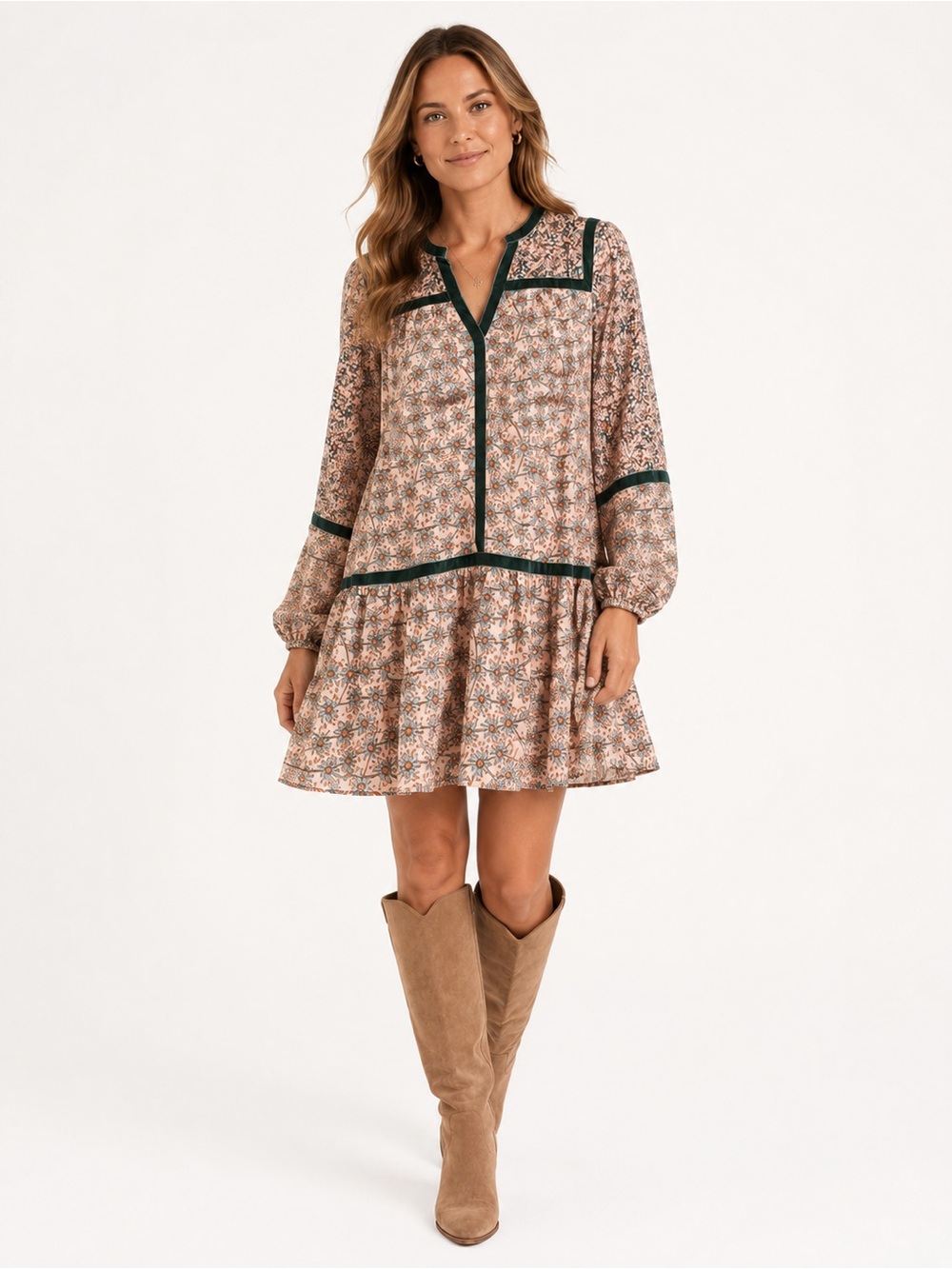 entro Pink Floral Contrast-Trim Mini Dress